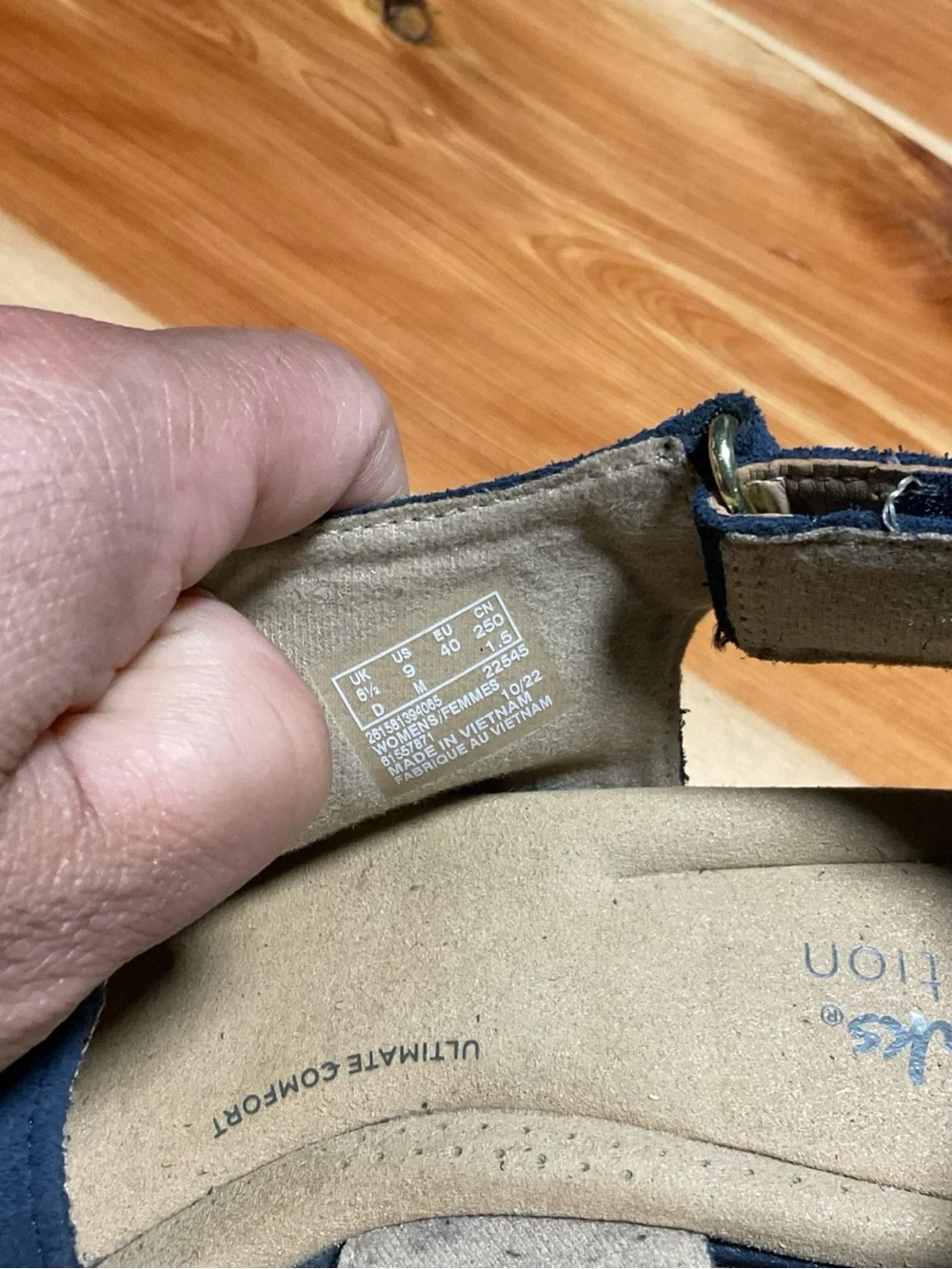 Clarks Navy Suede Cork Wedge Sandals